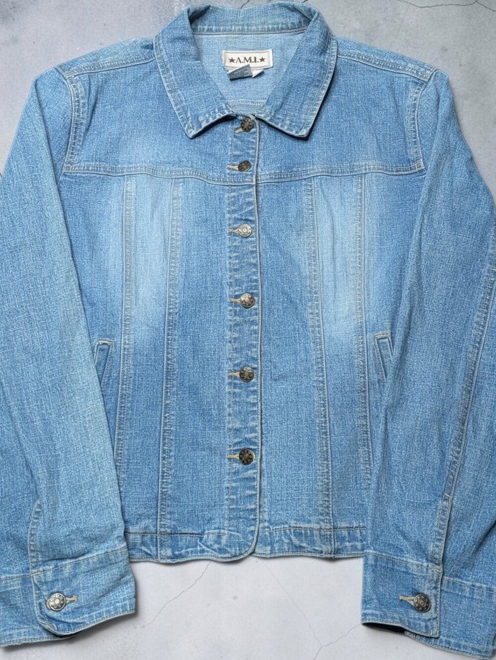 Vintage A.M.I Denim Button Up Collared Jean Jacket Size Mens Blue Western